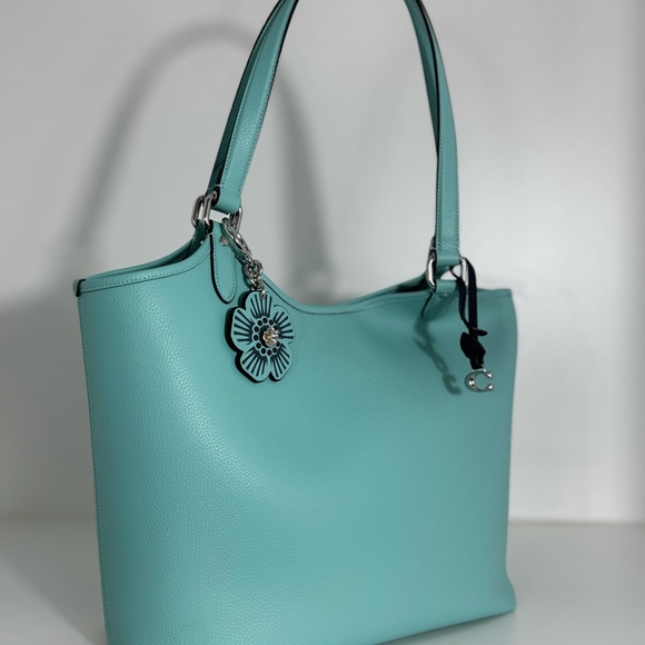 COACH Day Tote Bag in Aqua Blue & Matching Flower Charm - Picture 4 of 14